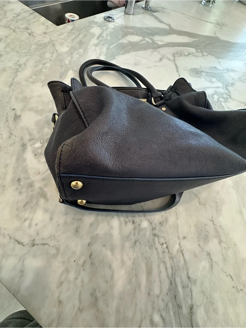 Michael Kors denim blue Leather Shoulder Tote with Gold Hardware.
